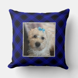 Cute Custom 2 Photo Frame Pets Blue & Black Plaid Cushion