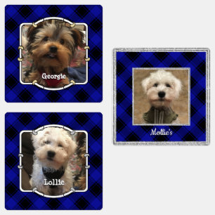 Cute Custom 3 Photos Frame Pet Blue & Black Plaid