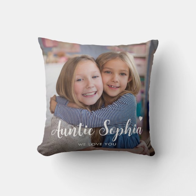 Cute Custom Auntie Two Photo Keepsake Cushion (Front)