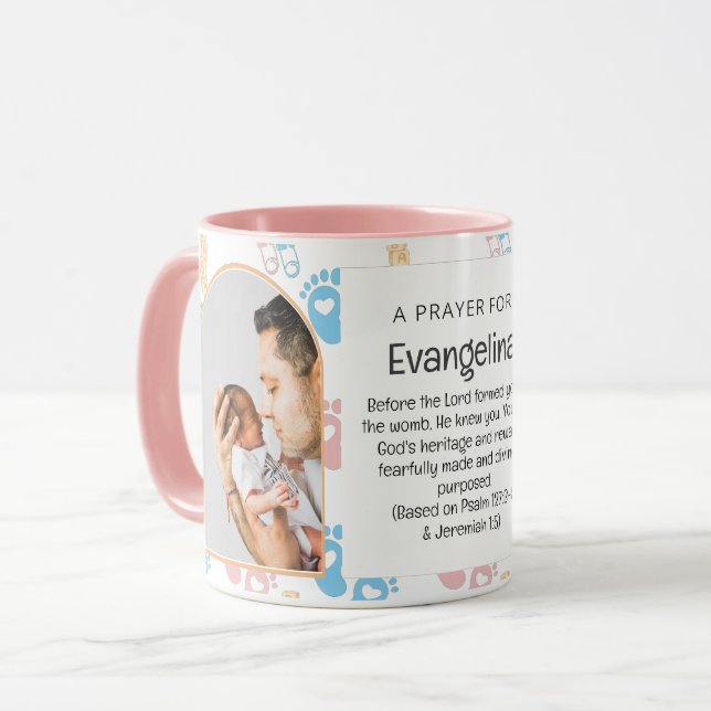 Cute Custom Baby Girl Christian Souvenir Two Photo Mug (Front Left)