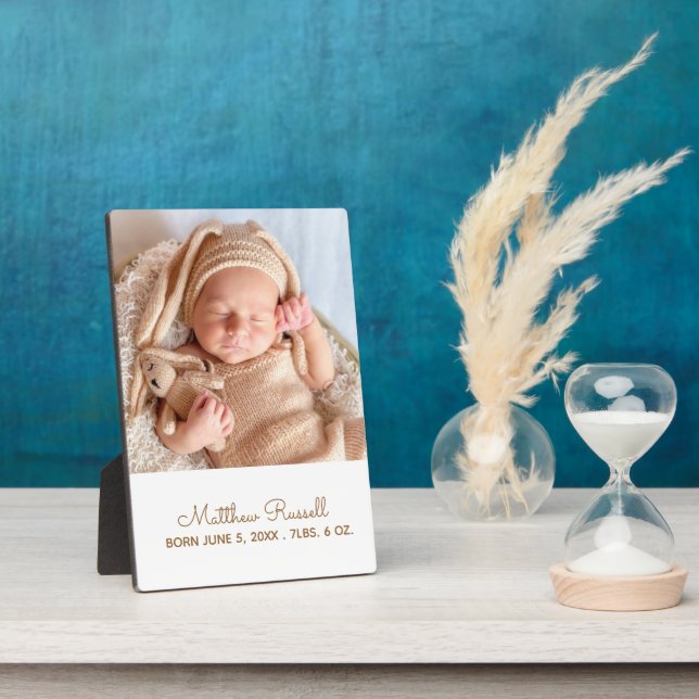 Cute Custom Baby Photo Birth Stats Plaque (Side)