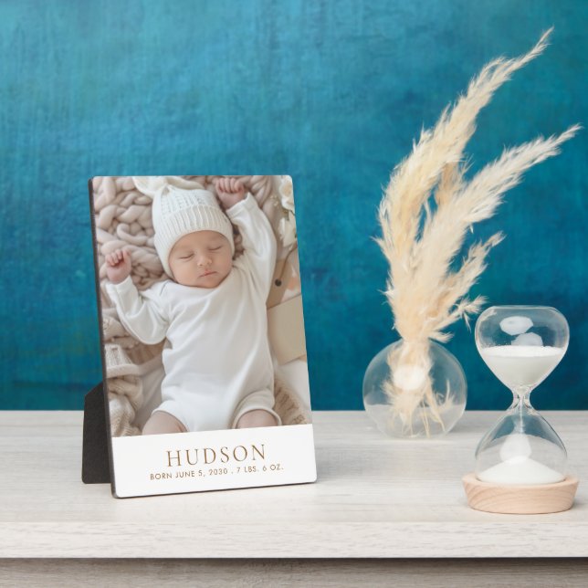 Cute Custom Baby Photo Birth Stats Plaque (Side)