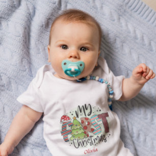 Cute Custom Baby's First Christmas Tree Star Baby Bodysuit