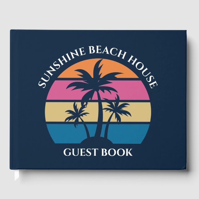 Cute Custom Beach House Palm Tree Guest Book (Front)