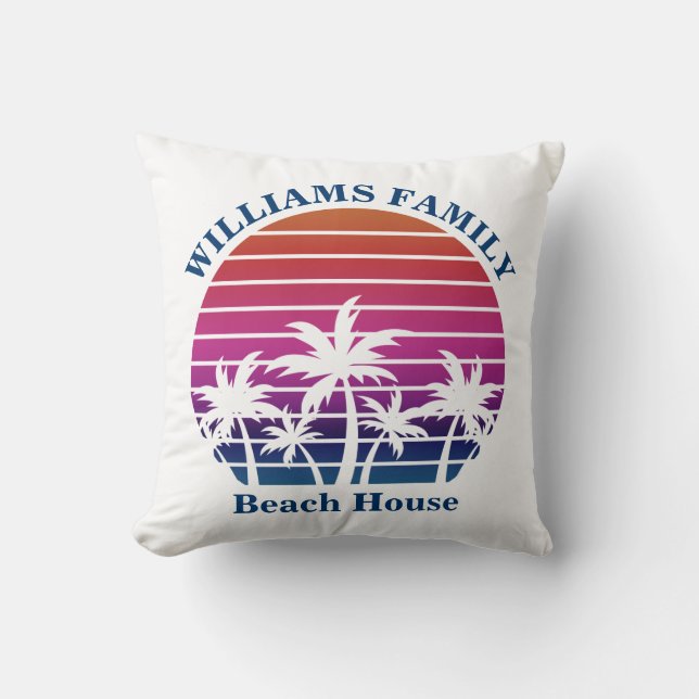 Cute Custom Beach House Palm Tree Tropical Sunset Cushion (Front)