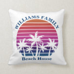 Cute Custom Beach House Palm Tree Tropical Sunset Cushion<br><div class="desc">Cool custom beach house pillow with a pretty pink sunset behind tropical palm trees. Beautiful personalised island home decor for your coastal themed cottage.</div>