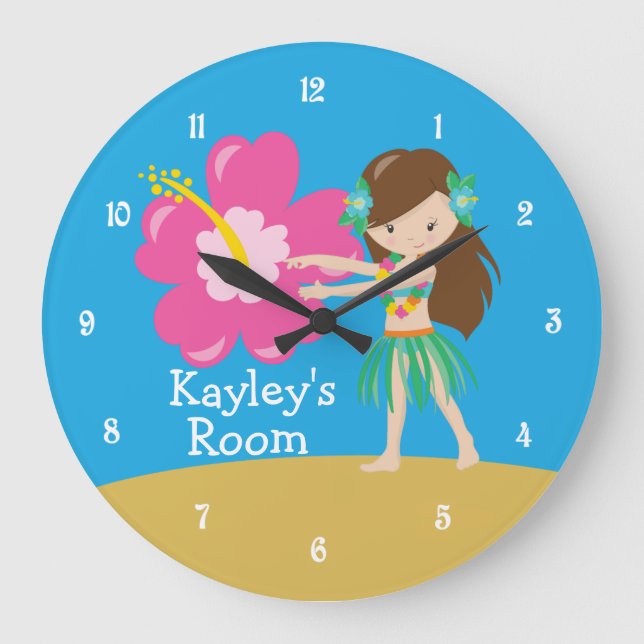 Cute Custom Beach Hula Girl Large Clock (Front)