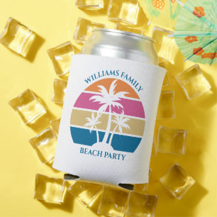 Cute Custom Beach Party Tropical Palm Tree Can Cooler
