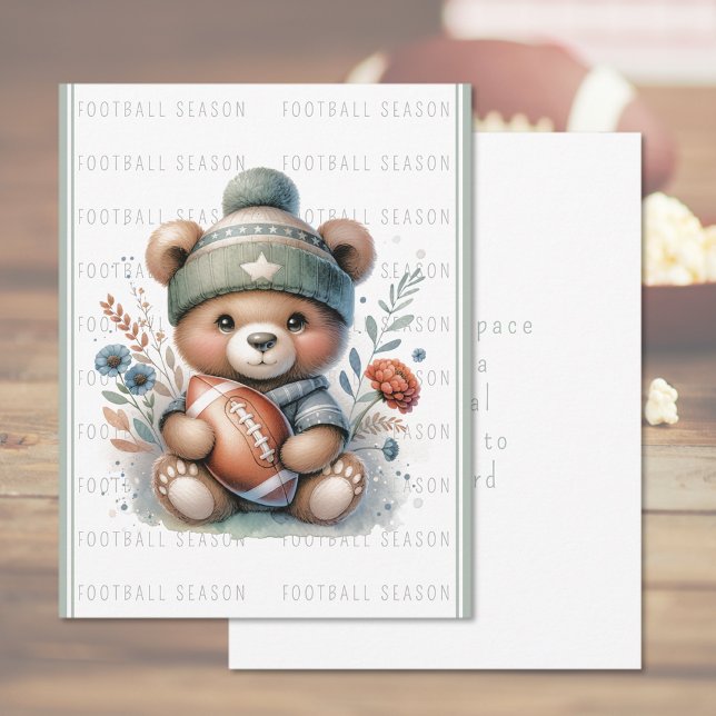 Cute Custom Bear Football Greeting Cards (Cute Custom Football Greeting Card (front and back))