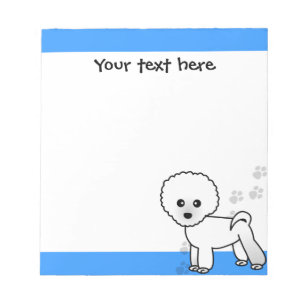 Cute Custom Bichon Frise Cartoon - Pawprint Blue Notepad