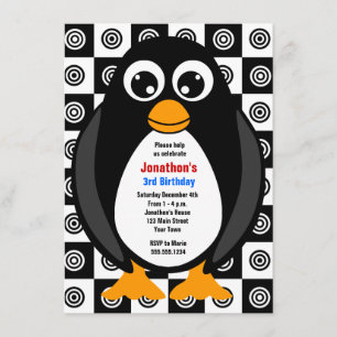 Cute Custom Birthday Party Penguin Invitation