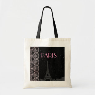 Cute Custom Black/Pink Midnight Stars Eiffel Tower Tote Bag