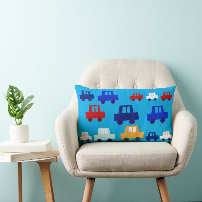 Cute Custom Blue Little Cars Boy's Throw Lumbar Cushion (Chair)