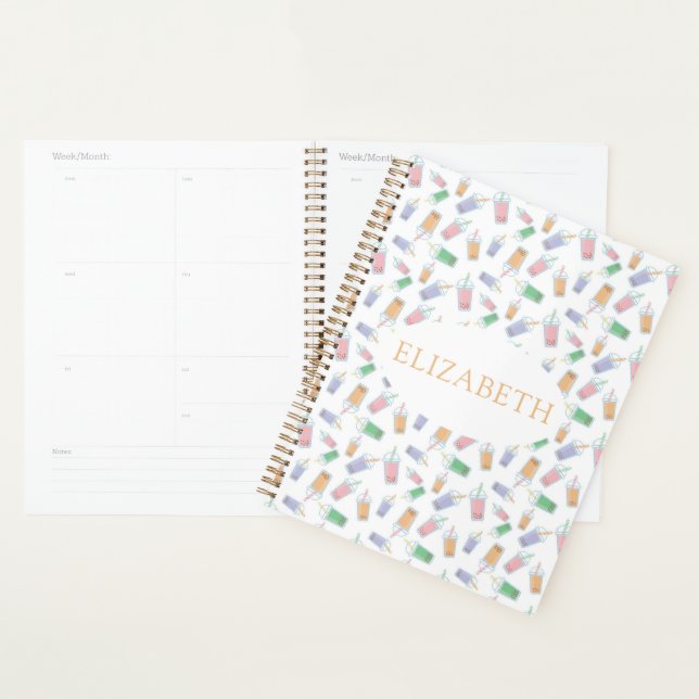 Cute Custom Bubble Tea Boba Pastel Planner (Display)
