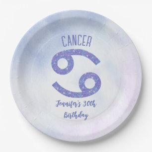 Cute Custom Cancer Purple Astrology Birthday Party Paper Plate