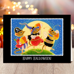 Cute Custom Candy Corn Mice Halloween Card