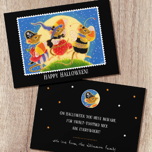 Cute Custom Candy Corn Mice Halloween Flat Card