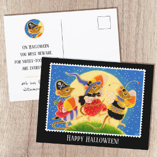 Cute Custom Candy Corn Mice Halloween  Postcard