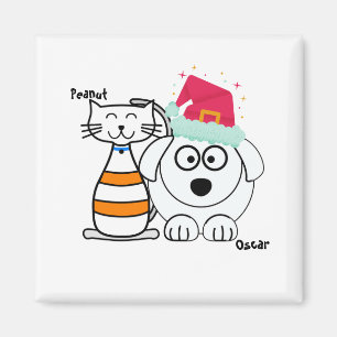 Cute Custom Cat & Dog Christmas Magnet
