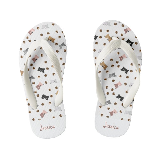 Cute Custom Cat Flip Flops for Kids (Footbed)