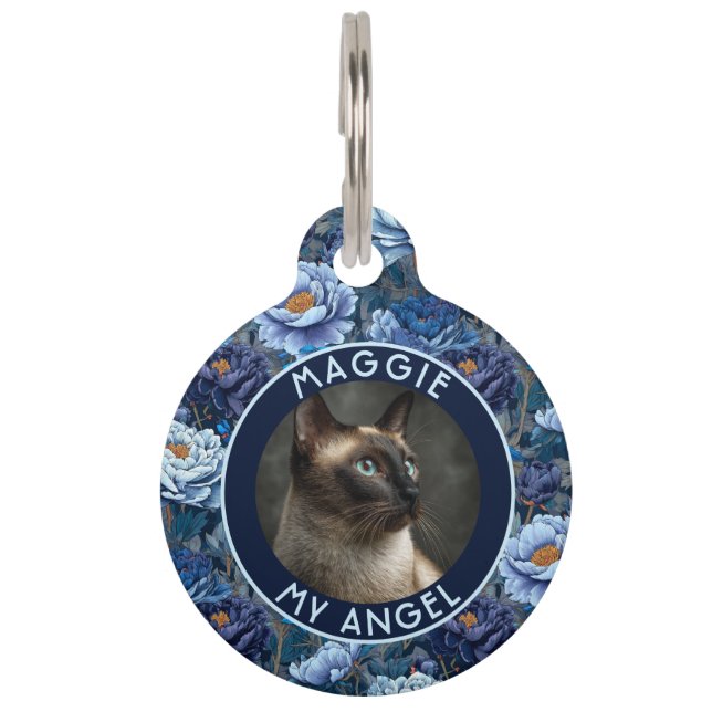 Cute Custom Cat Mum Gift Peonies Pet Tag (Front)