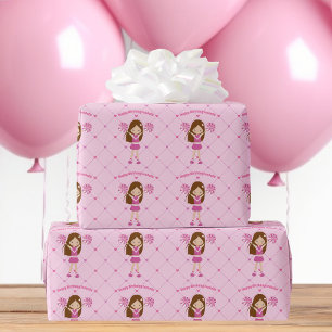 Cute Custom Cheerleader Girl Pink Birthday Wrapping Paper