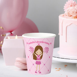 Cute Custom Cheerleader Girls Pink Birthday Paper Cups