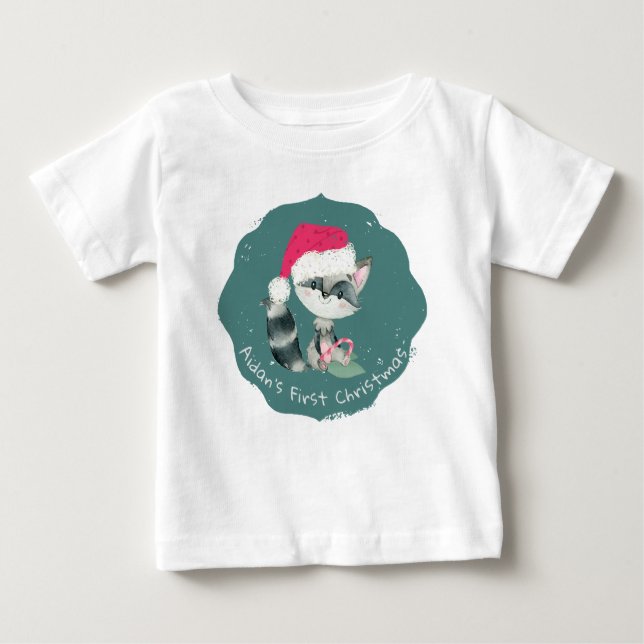 Cute Custom Christmas Baby Racoon T-Shirt (Front)