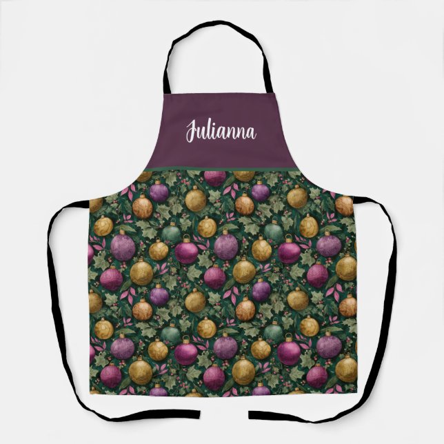 Cute Custom Christmas Baubles Pattern Apron (Front)