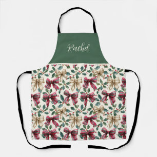 Cute Custom Christmas Bows and Holly Pattern Apron