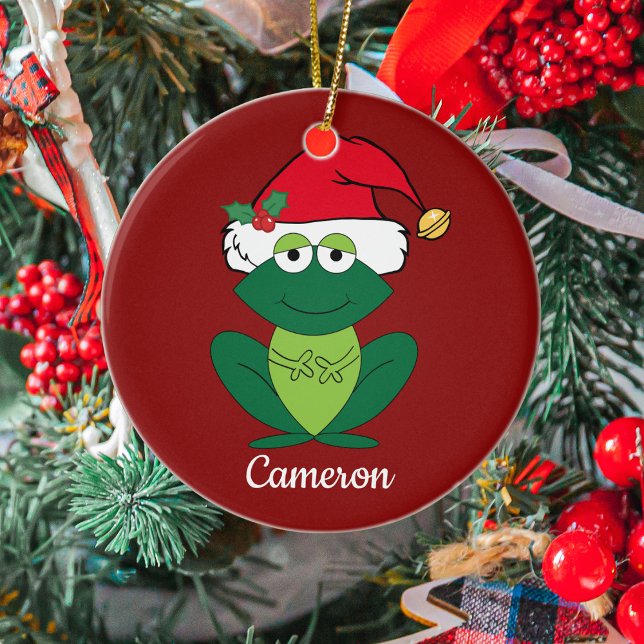 Cute Custom Christmas Frog Santa Ceramic Ornament (Creator Uploaded)