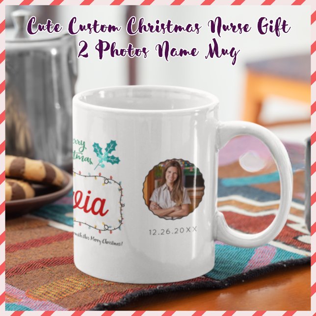 Cute Custom Christmas Nurse Gift  2 Photos Name Mug (Creator Uploaded)