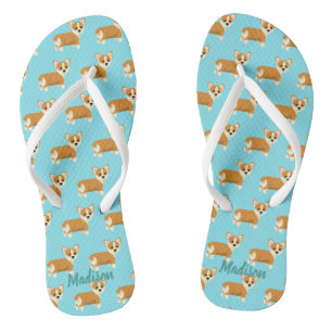Cute Custom Corgi Teal Thongs