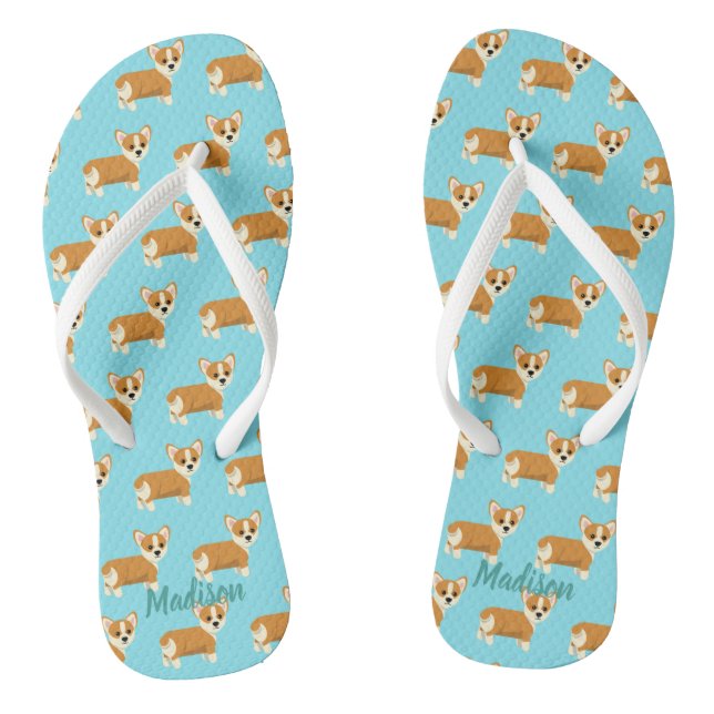 Cute Custom Corgi Teal Thongs (Footbed)