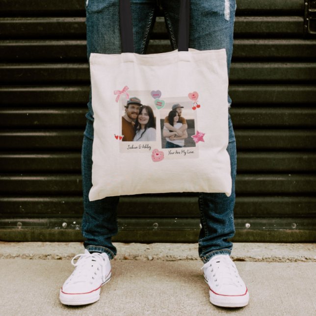 Cute Custom Couple Photos and Text Gift Tote Bag (Creator Uploaded)