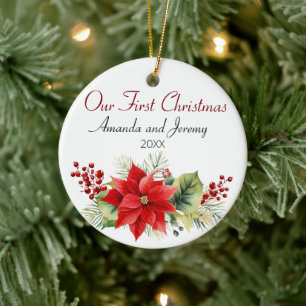 Cute Custom Couples First Christmas Ceramic Ornament