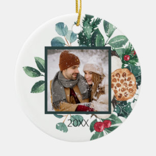 Cute Custom Couples First Christmas Ceramic Ornament