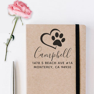 Cute Custom Dog Address Stamp With Heart And Paw