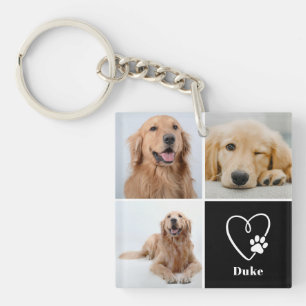 Cute Custom Dog Lover 3 Photo Collage Keepsake Pet Key Ring