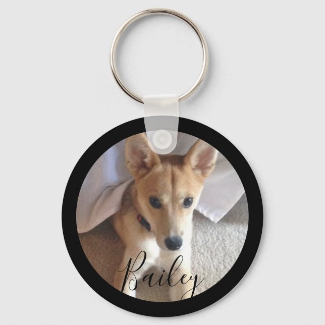 Cute Custom Dog Pet Photo and Name Keychain (Front)