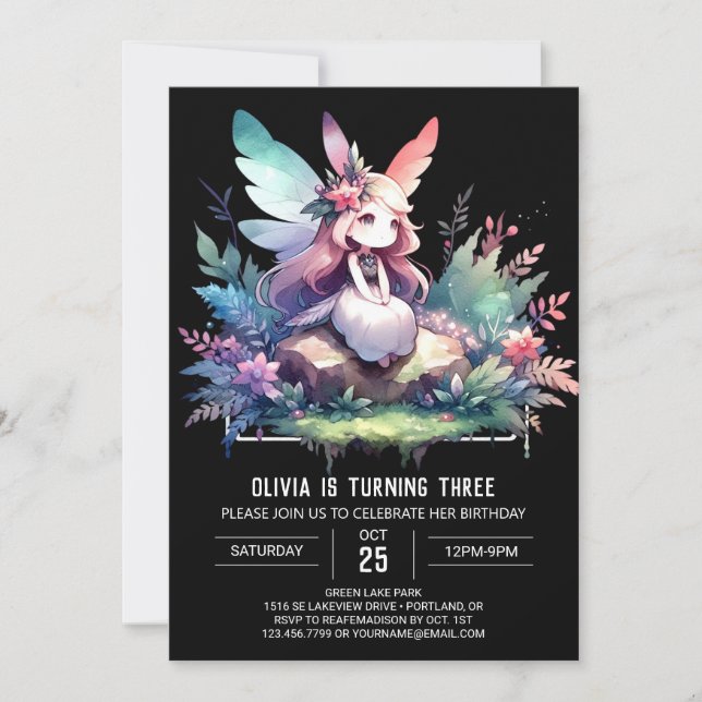 Cute Custom Fairy Birthday Invitation (Front)