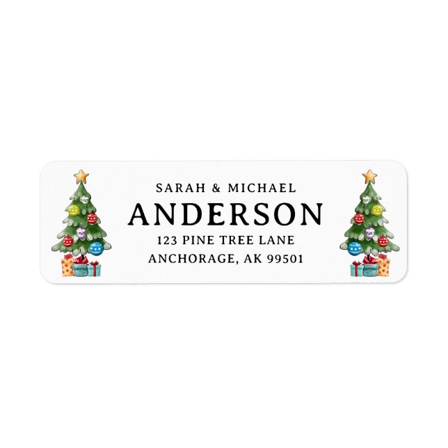 Cute Custom Family Name Christmas Tree Return Address Label (Front)