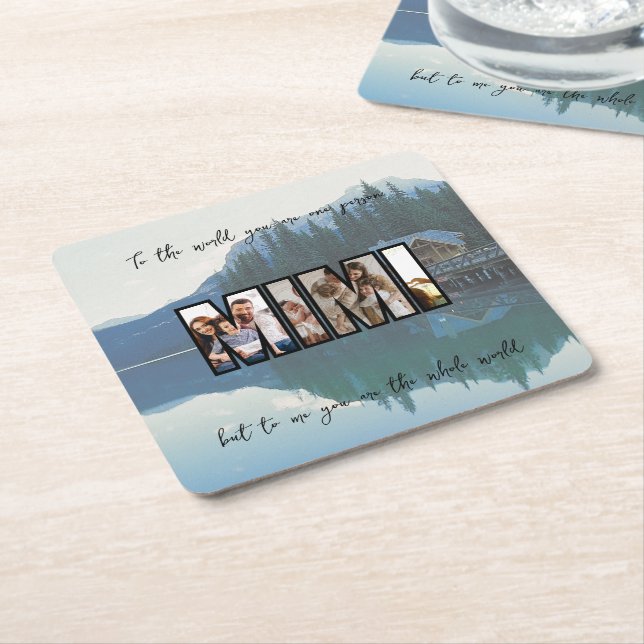 Cute Custom  Family Photo  Square Paper Coaster (Angled)