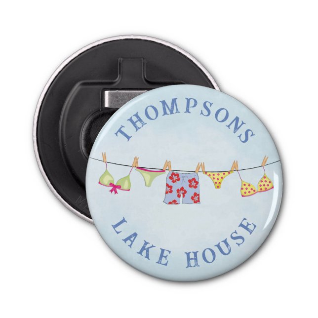 Cute Custom Family Whimsical Lake House Bottle Opener (Front)