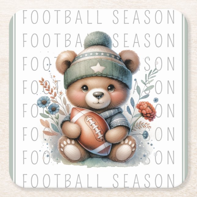 Cute Custom Football Square Paper Coaster (Front)