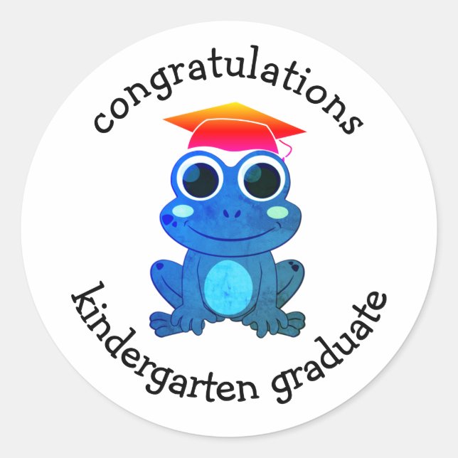 Cute Custom Frog Kindergarten Graduation Classic Round Sticker (Front)