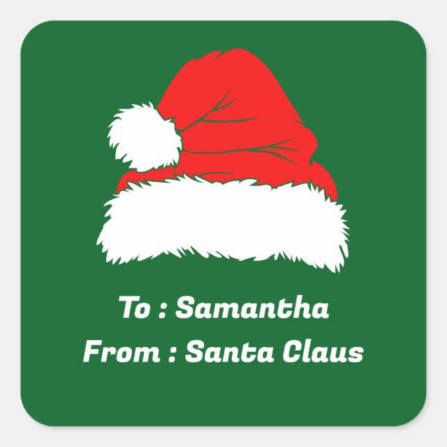 Cute Custom From Santa Claus Green Christmas Gift Square Sticker (Front)