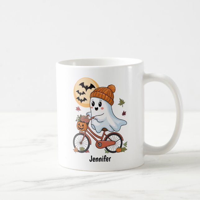 Cute Custom Ghost Bike Halloween Personalised Coffee Mug (Right)