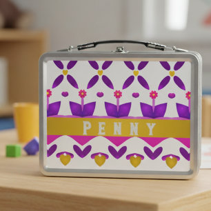 Cute Custom Girly Flowers And Hearts  Metal Lunch Box