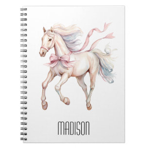Cute Custom Girly Horse Pink Bow Watercolor Animal Notebook